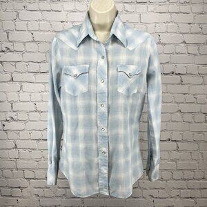 VTG Miller Miller Miller Western Wear Blue Pearl Snap Shirt Glitter Pockets XS